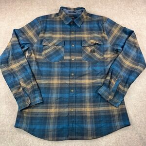 Roark Revival Mens Plaid Flannel Shirt Blue Tan Classic Fit Snap Front Medium